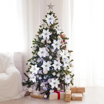 24pcs Kvet Hlavu Lesk Umelého Hodvábu Kvet Vianočný Strom Ornament DIY Vianočné Dekorácie Nový Rok Dekor Navidad 2021