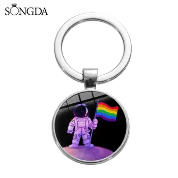 Rainbow LGBT Príznak pre Lesbičiek Gay Pride Keychain Anti-diskriminácie Cartoon Vzor Sklo Gem Umenie, Krúžok na kľúče prívesok na Auto